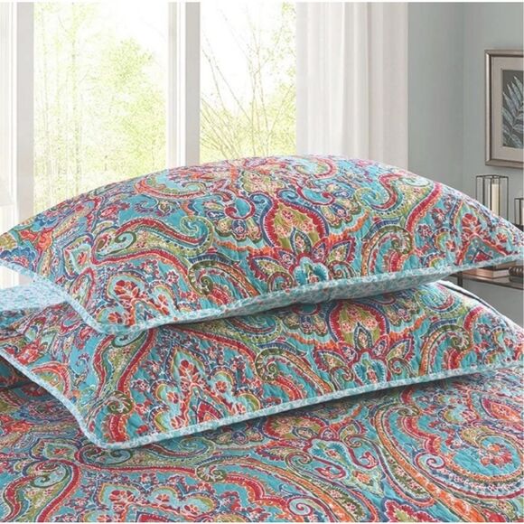 New Lake Boho Moroccan Bedspread Quilt Sham Set Reversible Coverlet Size Queen - Picture 13 of 14